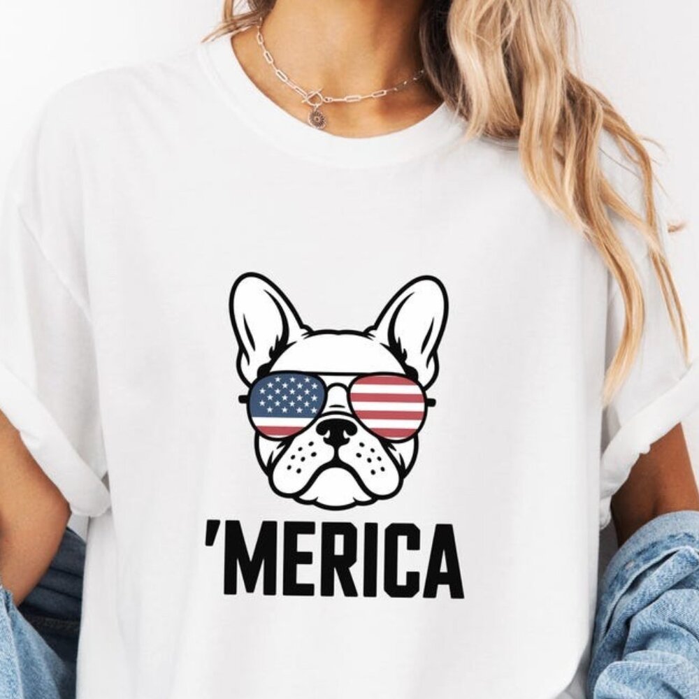 French Bulldog American Flag Shirt - Cute Patriotic Frenchie Tee